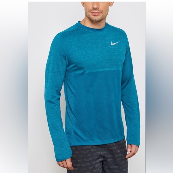 Nike Running Dri-Fit Medalist Long Sleeve Work out Shirt Large men teal blue - Picture 2 of 10